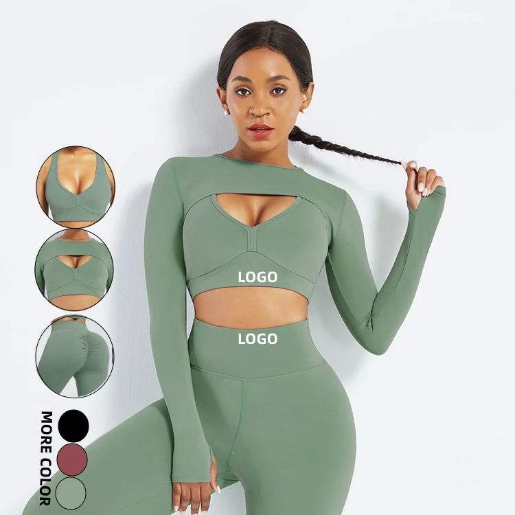 
Custom Service Long Sleeve Yoga Set 3 Piece Workout Clothing High Waist 3 Piece Yoga Set 