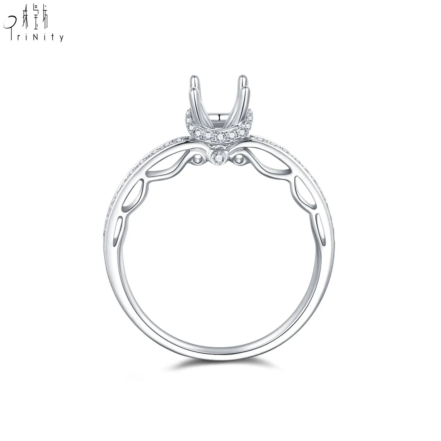 Custom design new product wholesale solitaire diamond ring setting without center stone 18k white gold wedding engagement ring