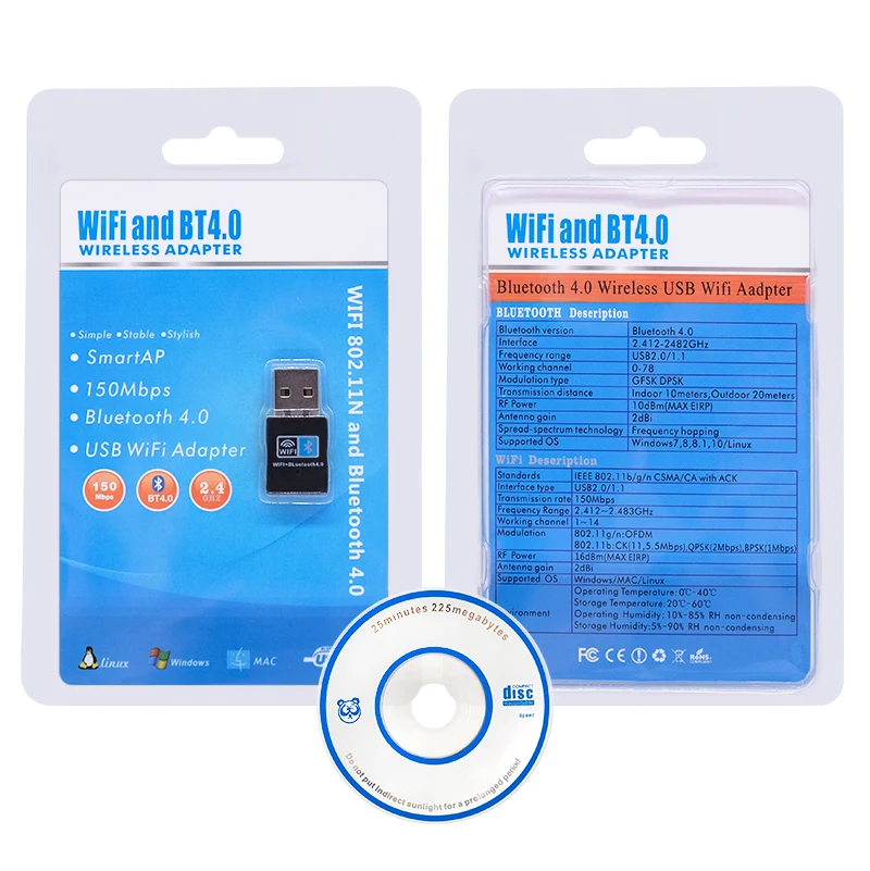 Hot Selling Computer Wireless Network Receiver 2.4G and BT4.0 150Mbps USB WiFi Dongle wifi adapter usb