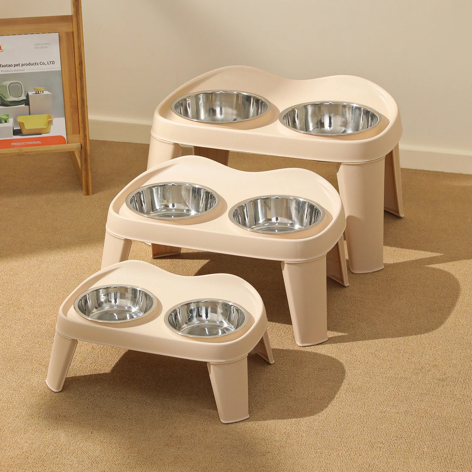 Foldable Elevated Dog Bowls Stainless Steel Double Pet Bowl Folding Pup Food Water Feeder