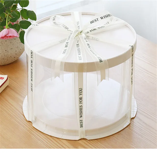 Wholesale pink cake box tall White Clear Round Cake packaging for Wedding Birthday Party gift cake Box
