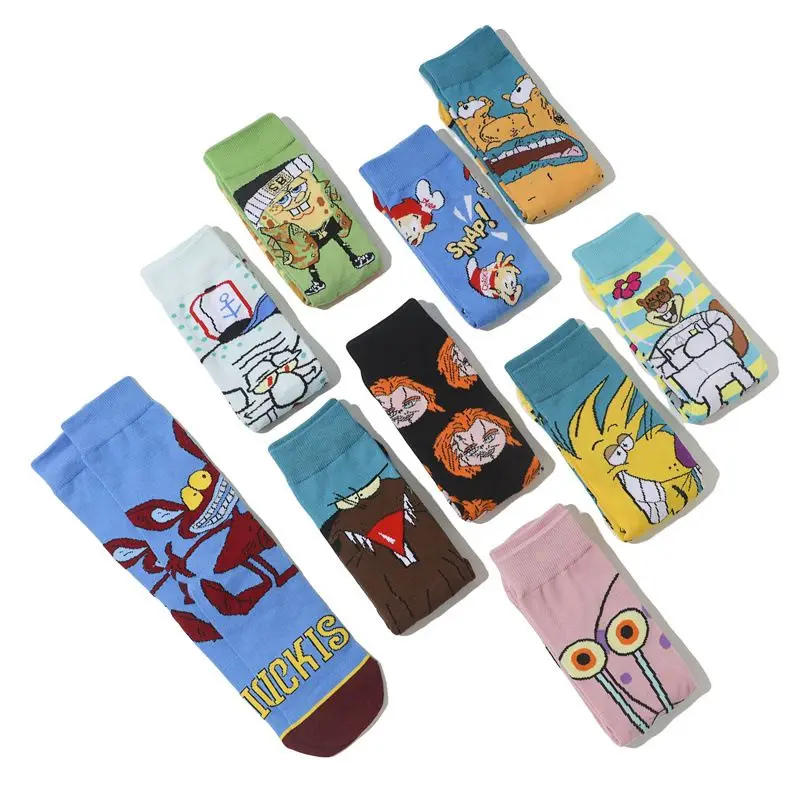 New Style Funny Anime Cartoon Characters Hip-hop Skateboard Stockings Soft Cotton Funky Adults Cartoon Long Socks
