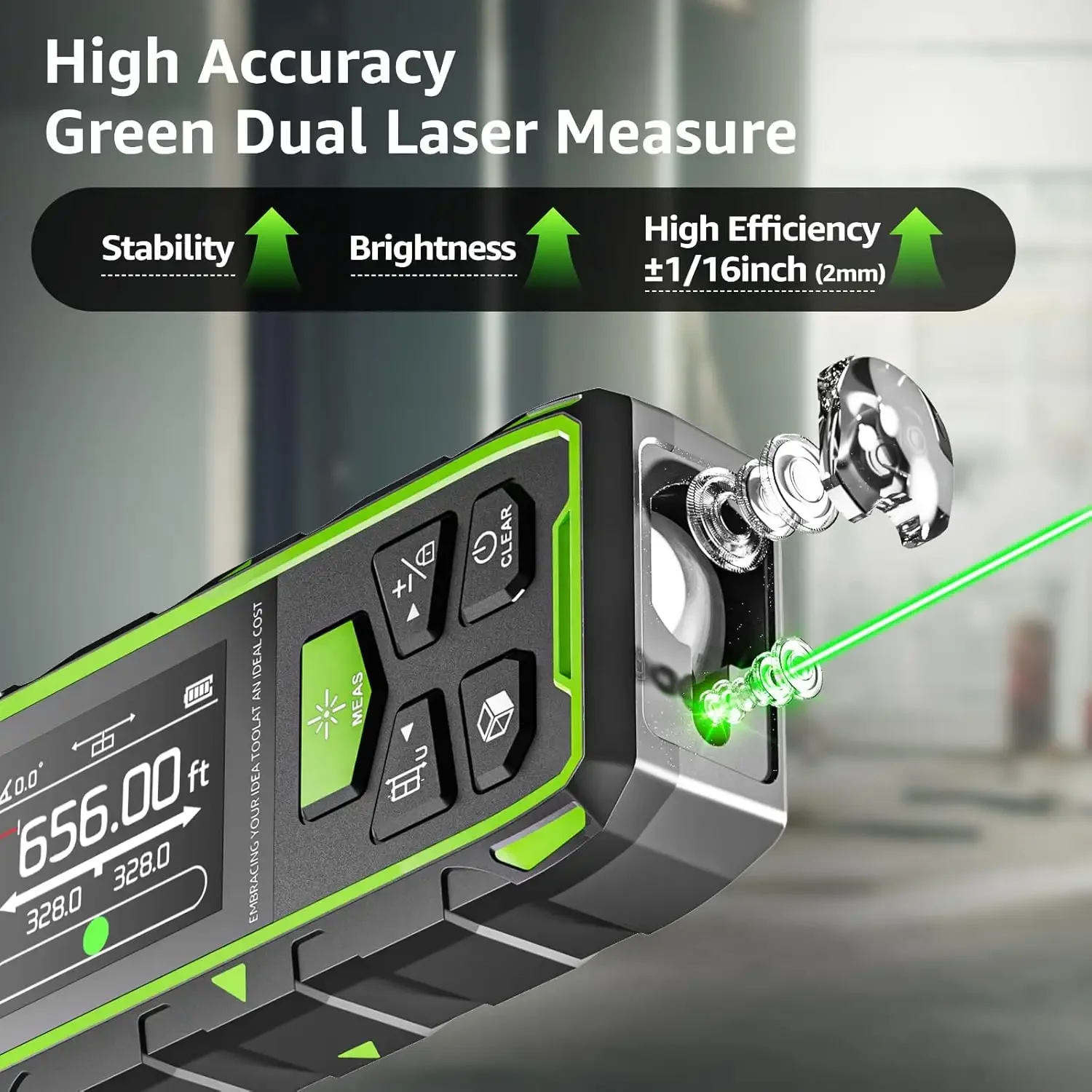 Huepar Li-ion Battery Tpye-c Charge BLM-100G  200m Digital green beam Laser Level Distance Meter  laser measure