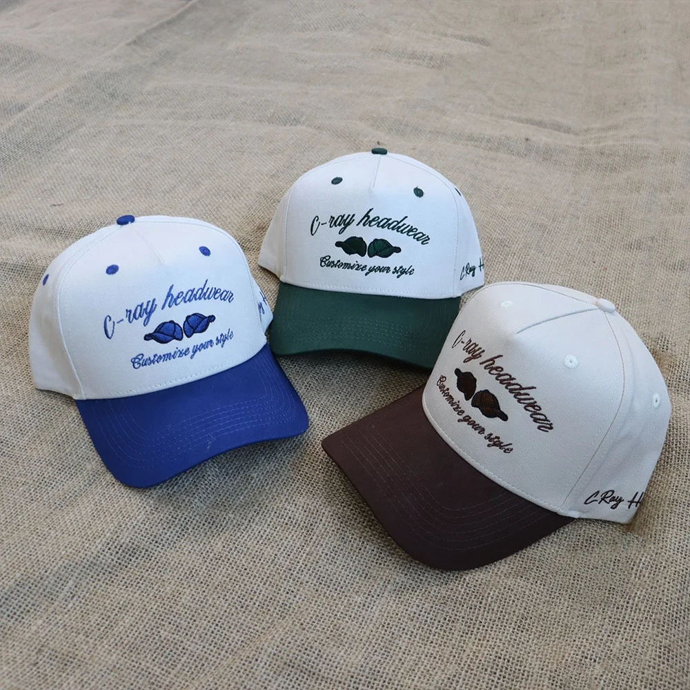 High quality 5 panel caps custom framed with embroidered logo structure selling two-color shade baseball caps for men custom hat