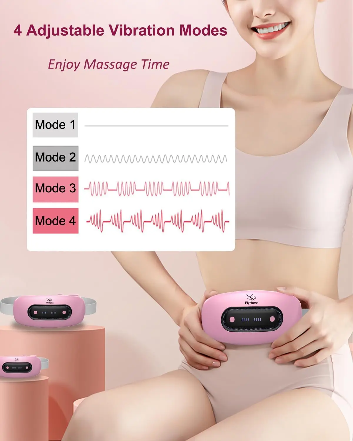 Portable Cordless Menstrual Heating Pad with 4 Heat Levels and 4 Massage Modes Electrical Heating Pad for Pain Relief