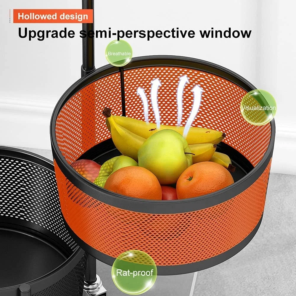360 Degree Multi Layer Basket Storage Rotating Rack Storage Fruit Vegetable Display Rack Storage Rolling Trolley Cart Organizer