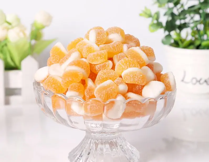 Halal 198g chew sweet sour soft rock sugar jelly orange fudge gummy candies for leisure snacks