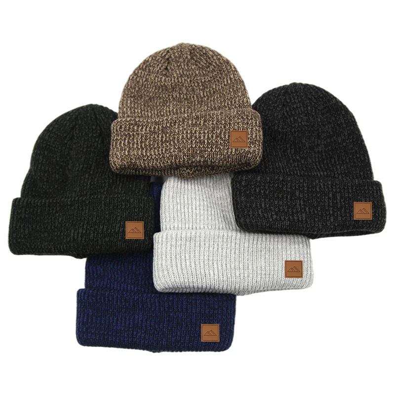 Beanie Hat Manufactures Melange Acrylic Polyester Rib Knit Custom Logo Winter Cap for Men