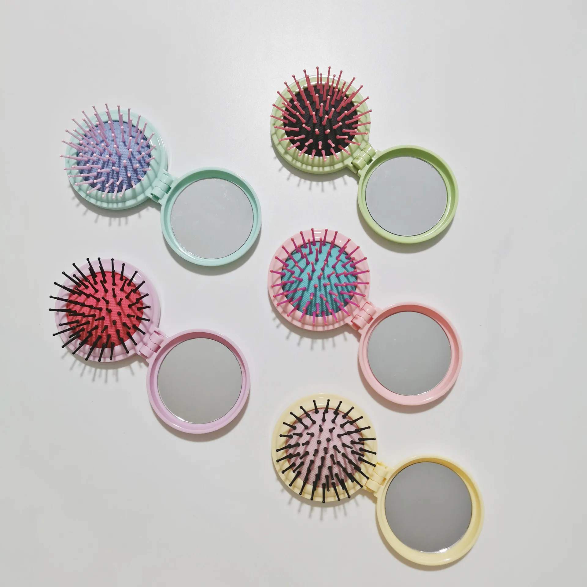 Travel Hair Brush and Mirror Comb Compact Mirror with Mini Hair Brush Set Folding Hairbrush for Women Small Hair Comb