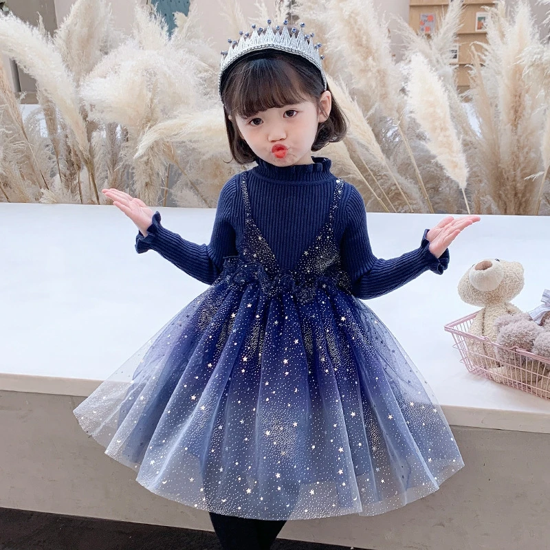 
High quality autumn spring kids sweater dress girls suit children 12 years old girls wedding dresses princess 