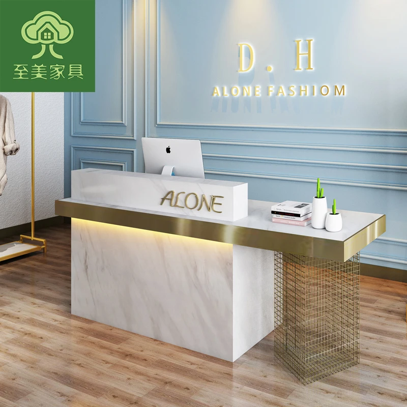 Stylish marble metal gold-plated front table beauty salon bar reception desk