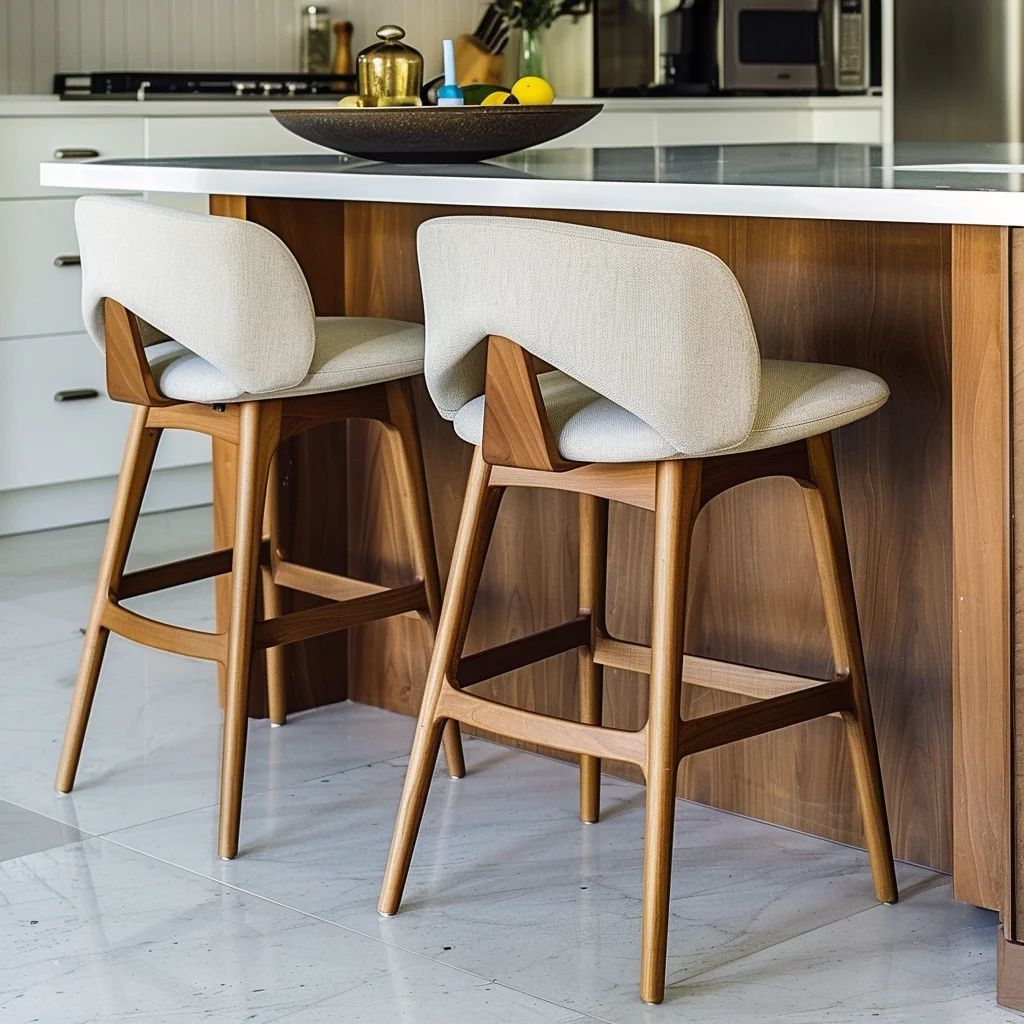 Bar Furniture Solid Wood Legs Button Tufted Backrest Breakfast Bar Stools For Kitchen