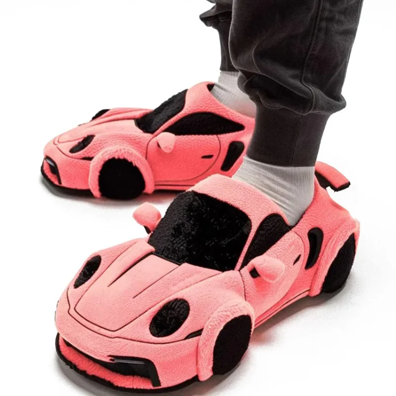 Car plush slippers Stuffed Racing car Slipper Cartoon Anime cotton slipper winter indoor Fur shoes gifts for children adult