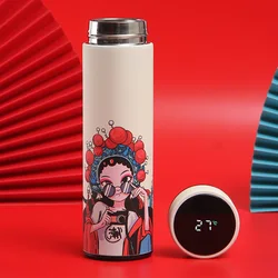 New Fashion Chinese Traditional Peking Opera Pattern Hot Water Smart Vacuum Flask Temperature Visible 304 Vacuum Bottle