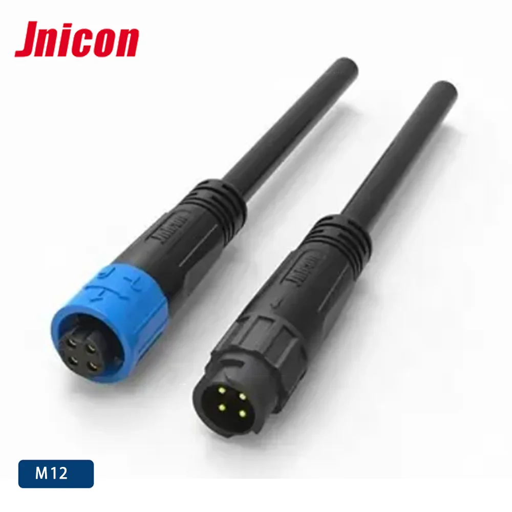 Jnicon M12 bayonet locking 10A 2P 3P 4P moulding industrial connector IP67 electrical waterproof connector