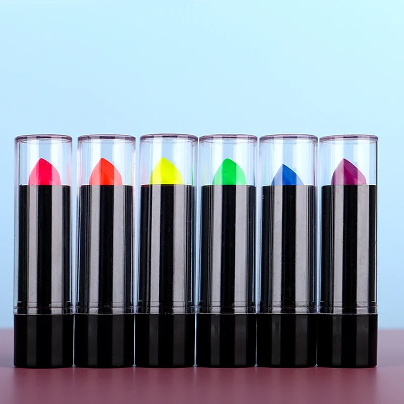 Custom mini neon uv glow in dark black cheap vegan lipstick