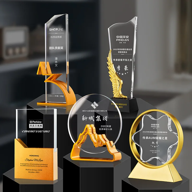 Hot Sale Custom Creative Design Logo Business Gifts Solid Glass Crystal Awards And Trophy