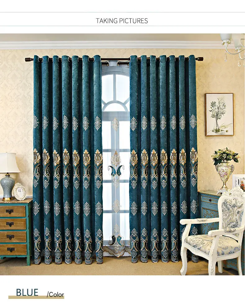 Villa European Tende Ready Made Hotel Living Room Blackout Cortin Luxury Finished Embroidery Chenille Window Curtains