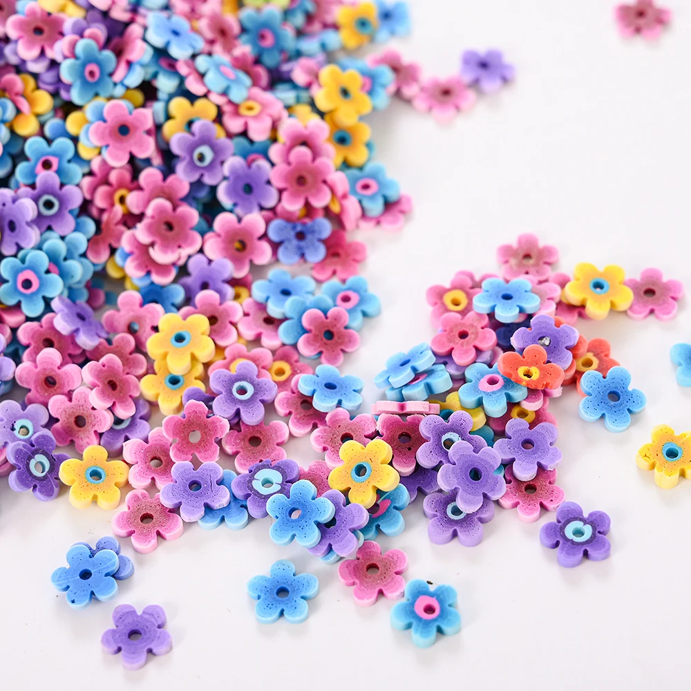 100 шт смешанных цветов для глины с бисером и цветочным принтом для девочек Полимерная глина Spacer Бусины для изготовления ювелирных изделий, искусственные поделки без отверстий, ремесло, скрап-украшение