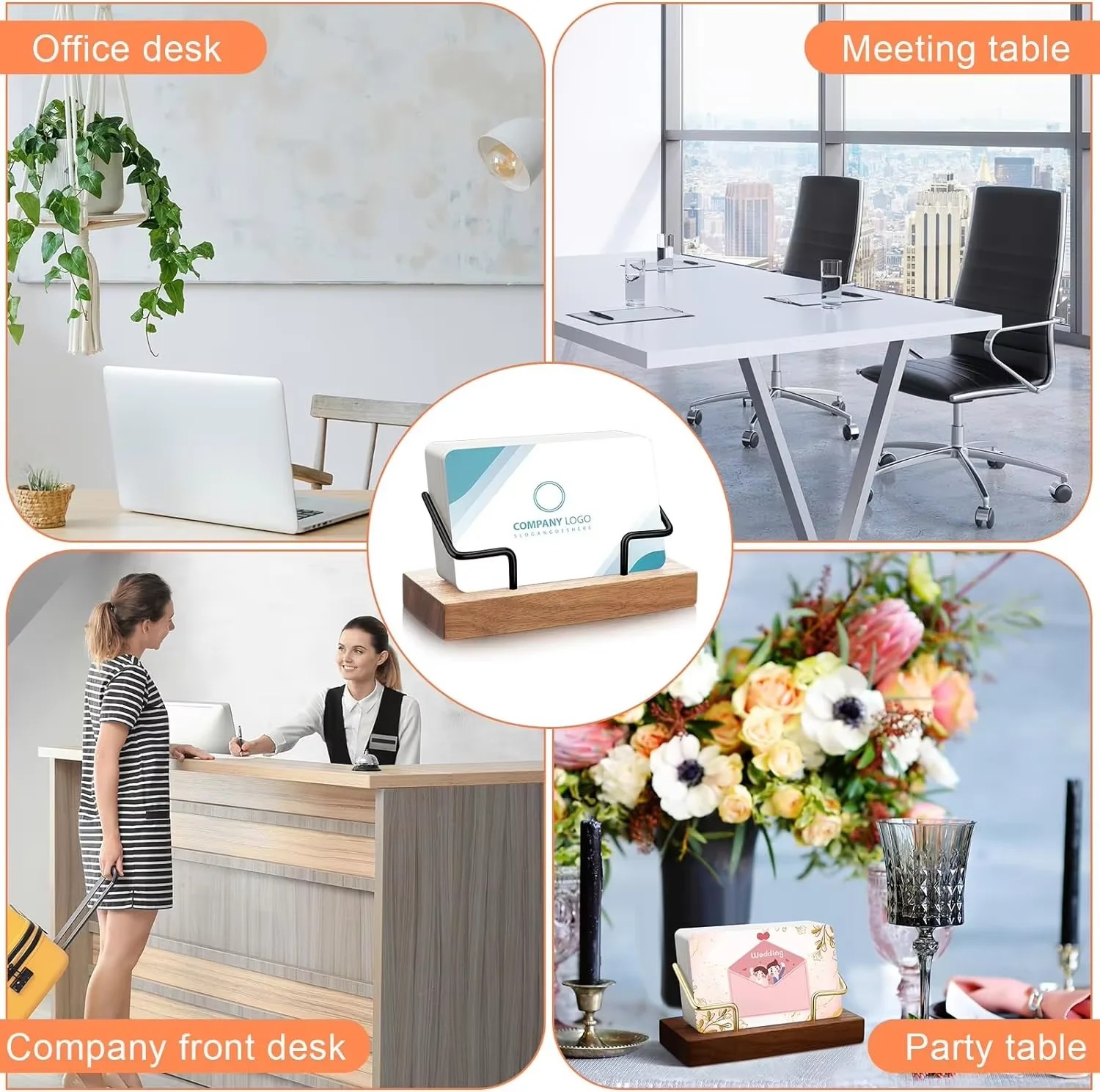 2 wooden business card display racks and postcard holders suitable for office and home desktops