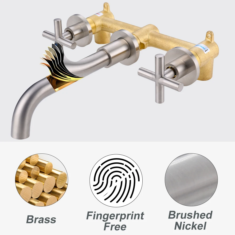 Bathroom Faucet With Rough-in Valve Widespread 3 Holes Wall Mount Bathroom Mixer Tap Conceal Basin Faucet