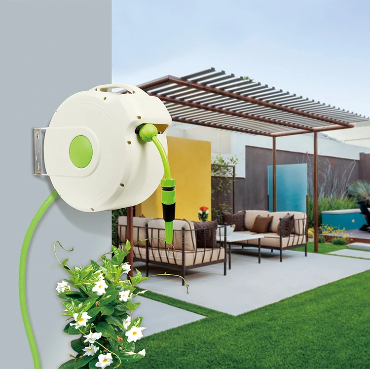 GARTENKRAFT 20M Wall Mounted Retractable Water Garden Hose Reel Ideal For Courtyard