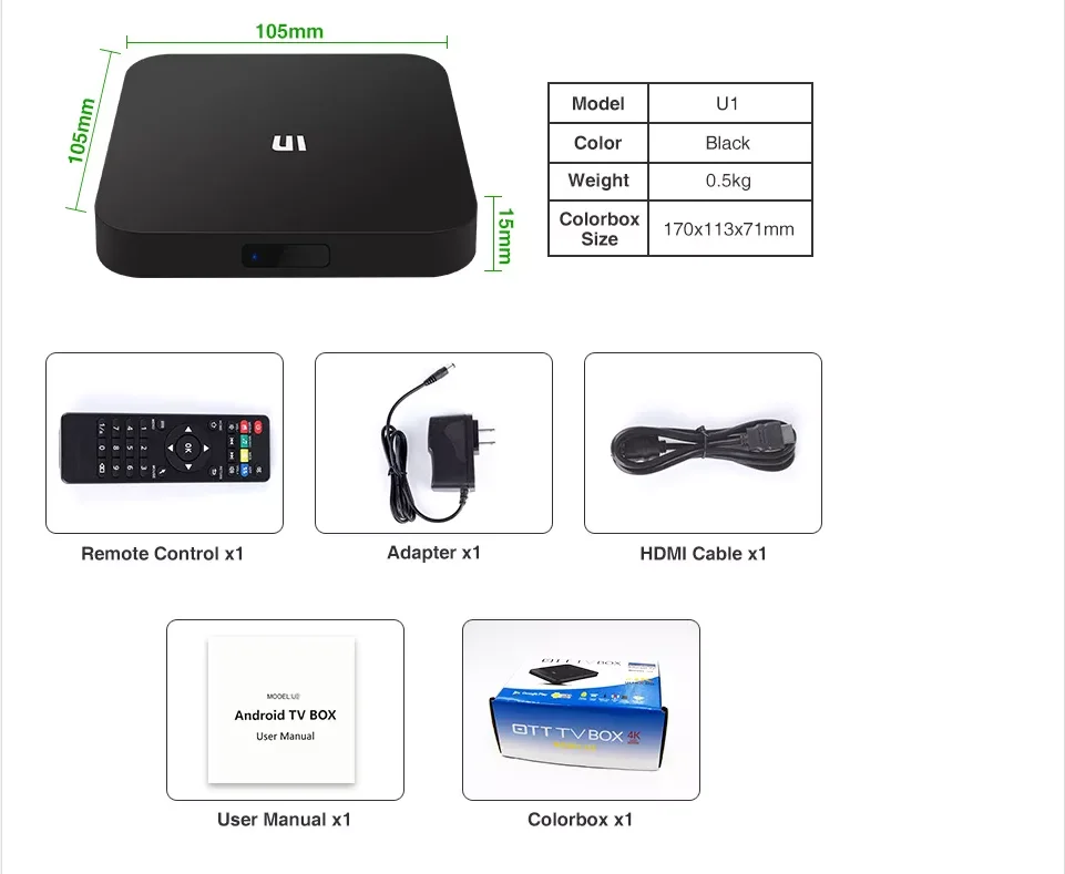 2023 ТВ-приставка U1 S905W Четырехъядерный 4K синий Android 9 1 DDR3 2 +