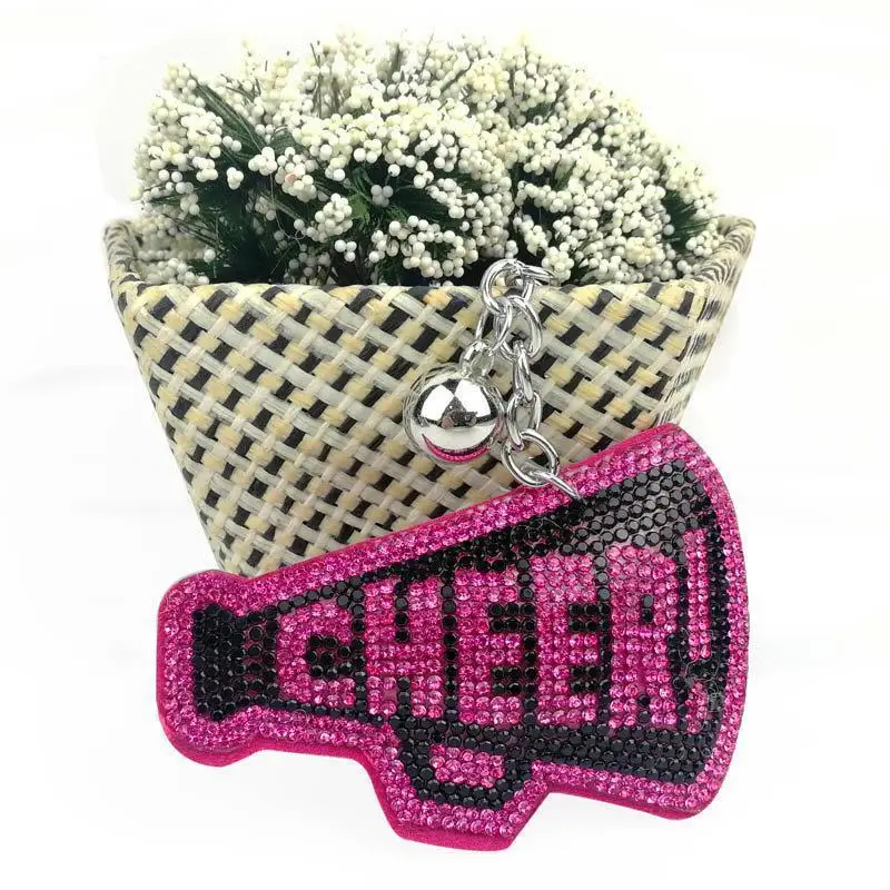 Bling Cheer Megaphone keychain squad team Superfan Popcorn tassel keyring cute sparkly Diamond trumpet Up cheerleading Keychains