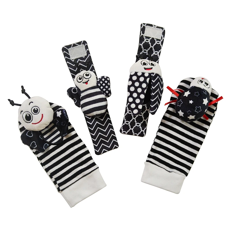 4 in 1 New style Black and white bee ladybug wrist socks rattle baby foot rattle  crinkly paper baby toy D905A