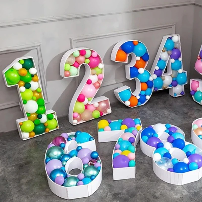 KT Board Cut-out DIY Birthday 0 To 9 Number Balloons Filling Box Frame Mosaic Heart Balls Box Wedding Decorations Party Backdrop