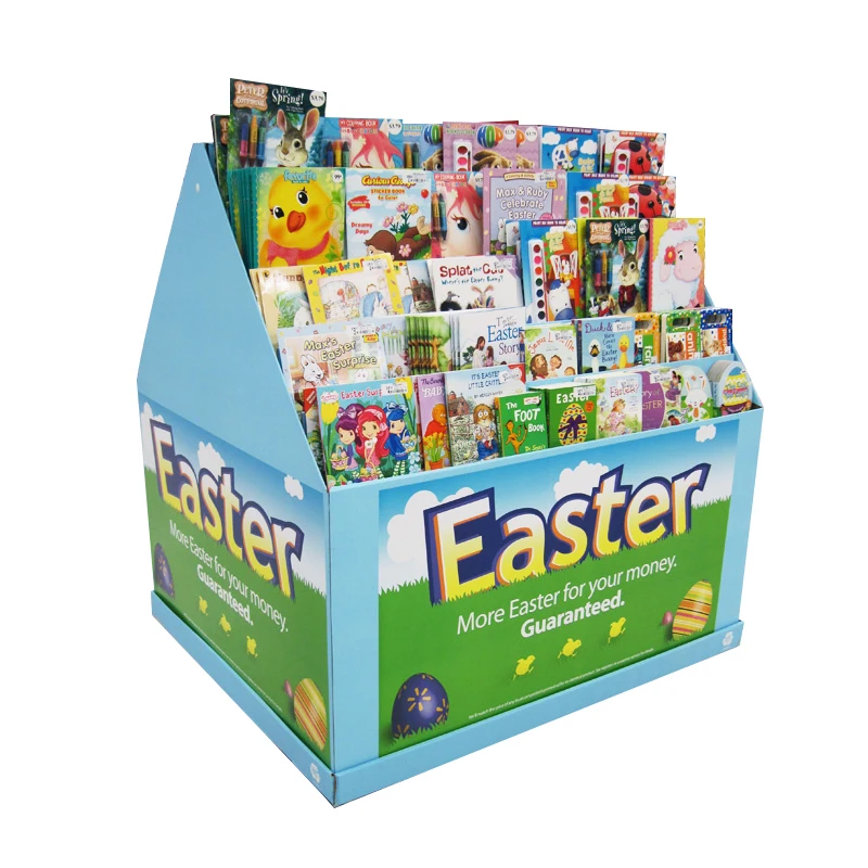 Folding point of sale paper floor pallet big cardboard display rack for shops supermarket retail book toy display stand
