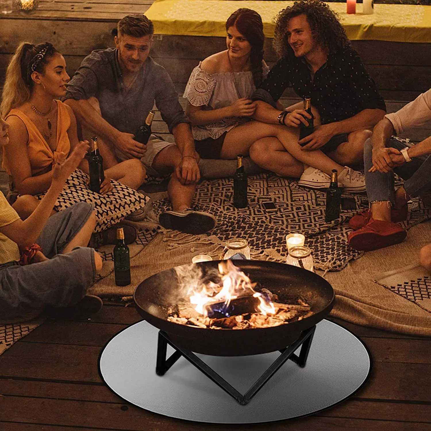 Outdoor Wood Burning Gas Fire Pit Accessories Patio Grass Heat Resistant Mat