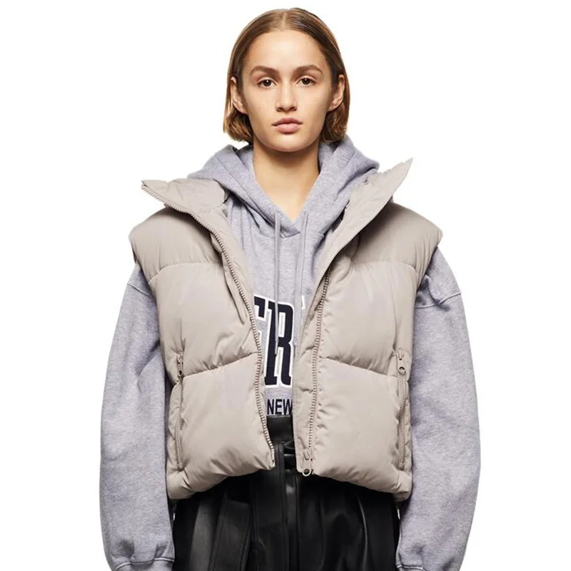 Весенние женские жилеты с капюшоном, модные облегающие бежевые пальто из хлопка с карманами, повседневные короткие жилеты на молнии