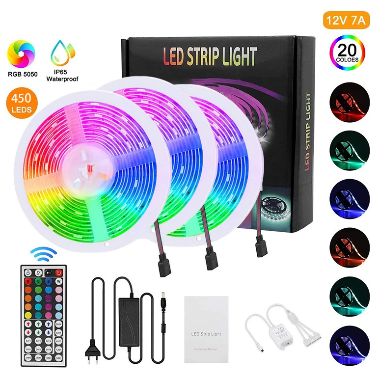 
10m Waterproof 12V SMD 5050 Smart Wifi Phone APP Control RGB LED Strip Light Set with IR Remote for Christmas Party Mirror TV 