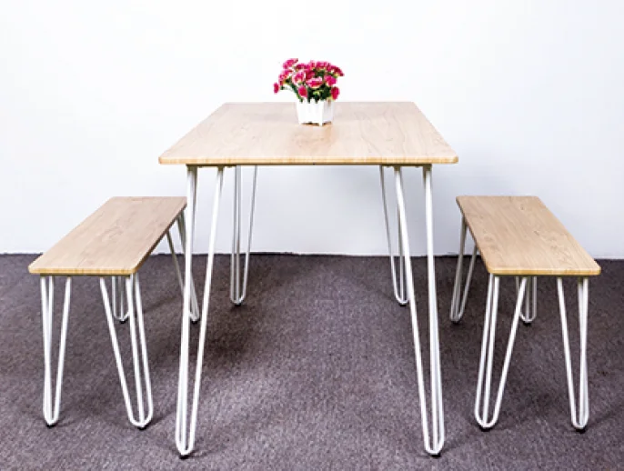 
Metal and wooden dining set with table and benches 