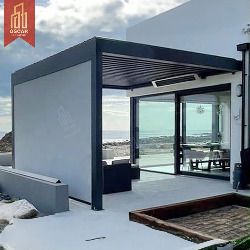 Large Western Style Remote Control Electric Windproof Terrace Metal Aluminum Gazebo Garden Pavilion Design