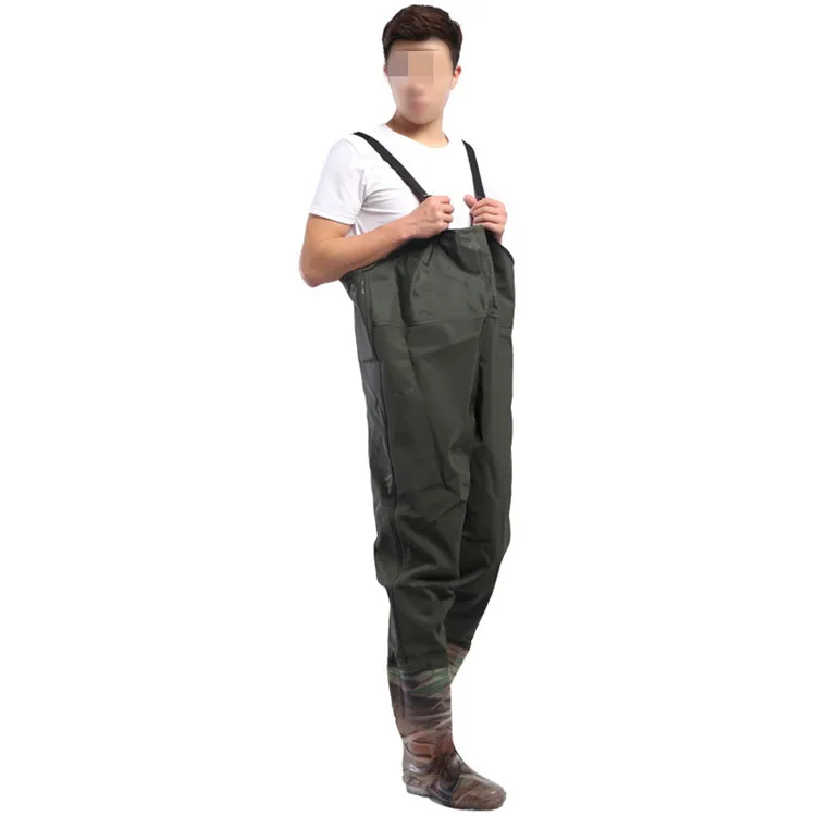 Waterproof Hunting Wader PVC Knitted Fabric Camouflage Chest Fishing Waders With Boots