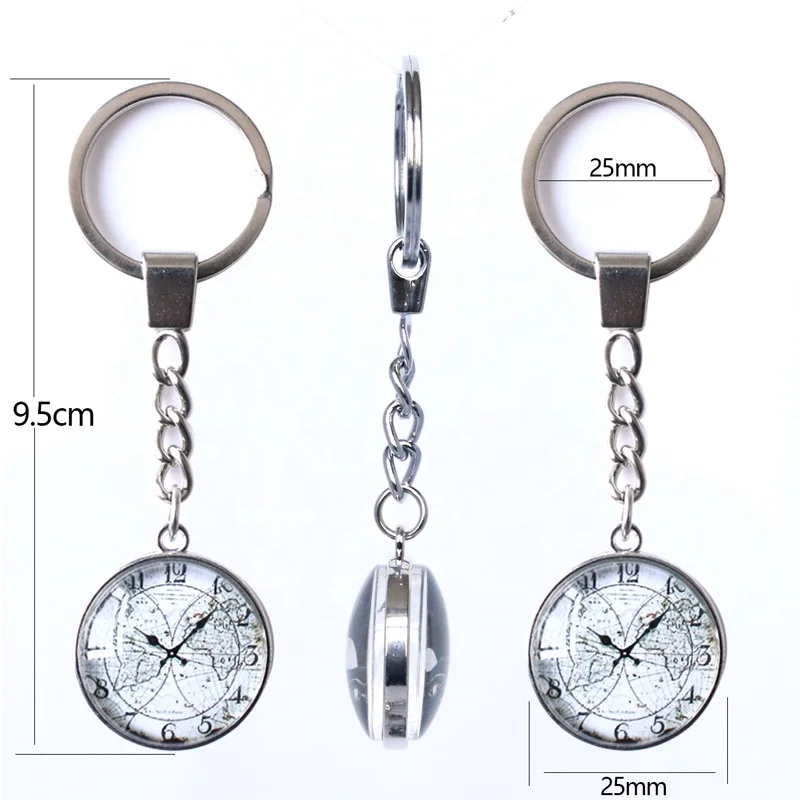 
Custom Photo Double-sided 0.98inch Round Roman Clock Pattern Printed Crystal Glass Keychain 