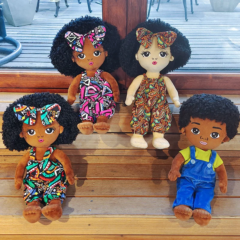 Hot Selling African American black rag doll for children Fairy stuffed toy plush doll for girl