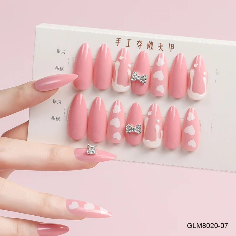 Wholesale Custom Full Cover Gradient Green Rhinestone Acrylic False Artificial Tips Press on Nails With Rhinestone