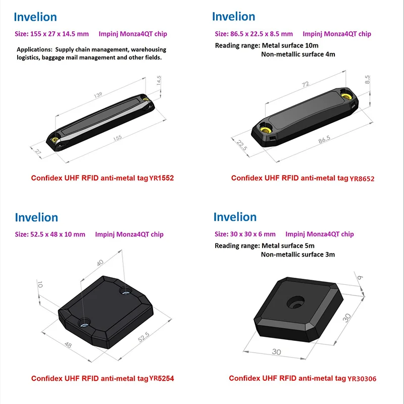Бесплатная доставка, пассивная антиметаллическая бирка Monza4QT ABS rfid, такая же производительность, как и confidex rfid uhf, анти-metal soft m