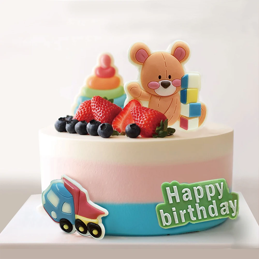 
Birthday Card Display Brown Bear Many Fruits Beautify Chocolate Cake Decoration Supplies 