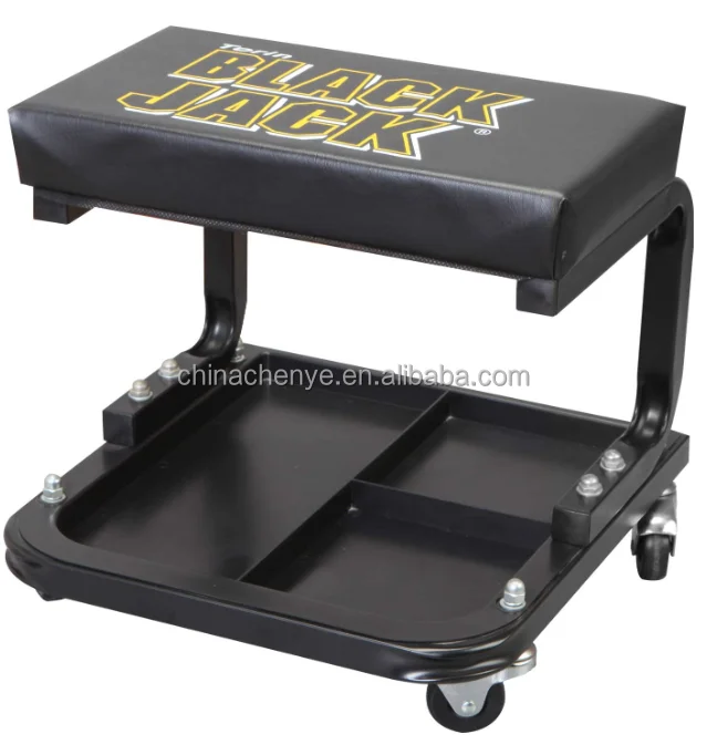Black Rolling Creeper Garage/Shop Seat: Padded Mechanic Garage shop Stool with Tool Tray Storage