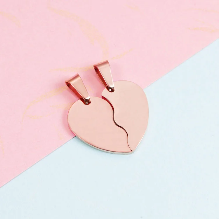 SP1031 Non Tarnish Jewelry Supplies Gold Plated Stainless Steel Best Friend Split Broken Love Heart Charm Pendants for Couple