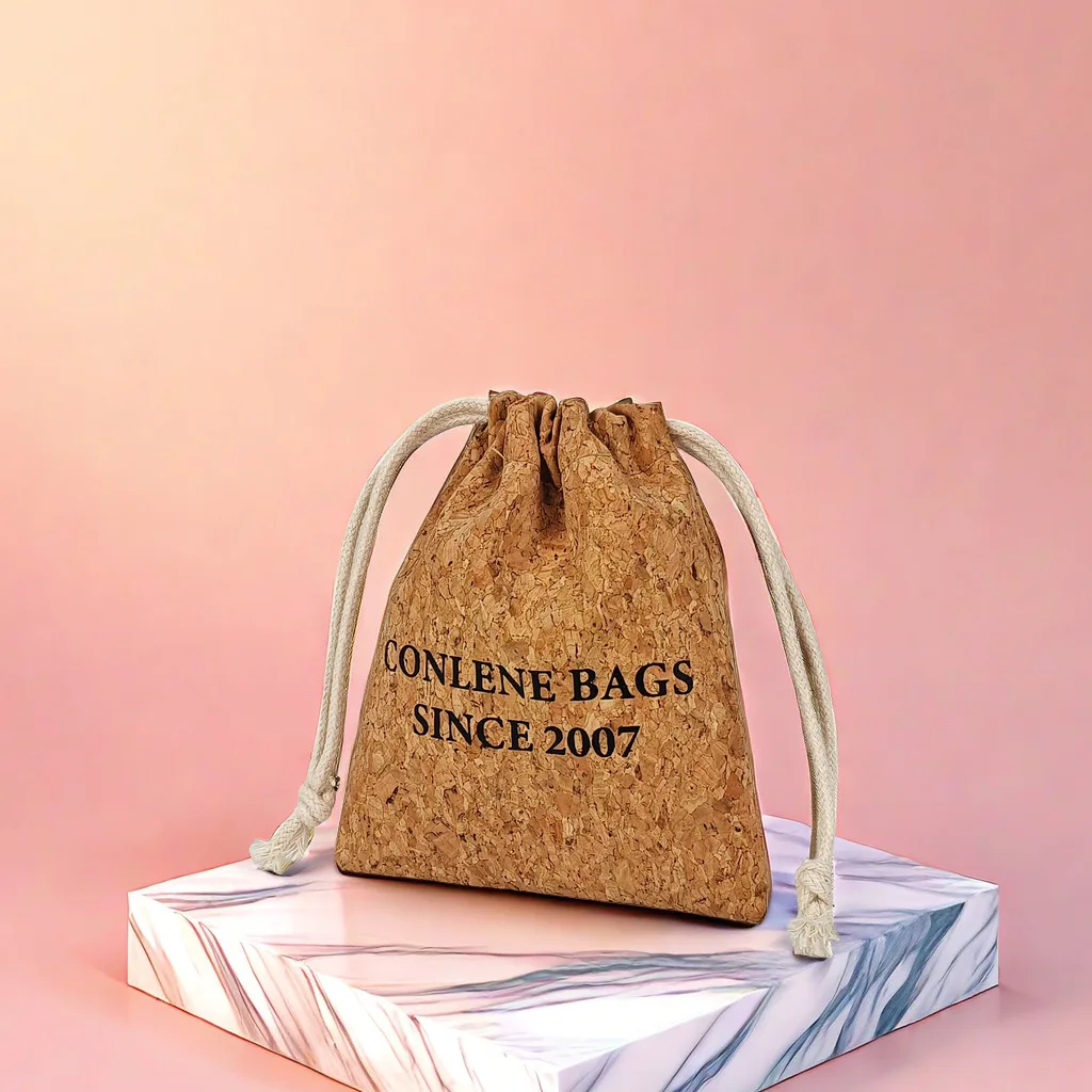 Custom Logo Promotional Small Gift Bag Cork Drawstring Bag And Purses Wallet