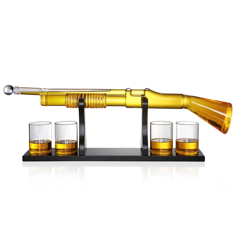 AIHPO Unique Wholesale Bar Accessories Gift Bullet Glasses Whiskey Liquor Vodka Glass Shot Gun Decanter Set with Stones Ice Cube