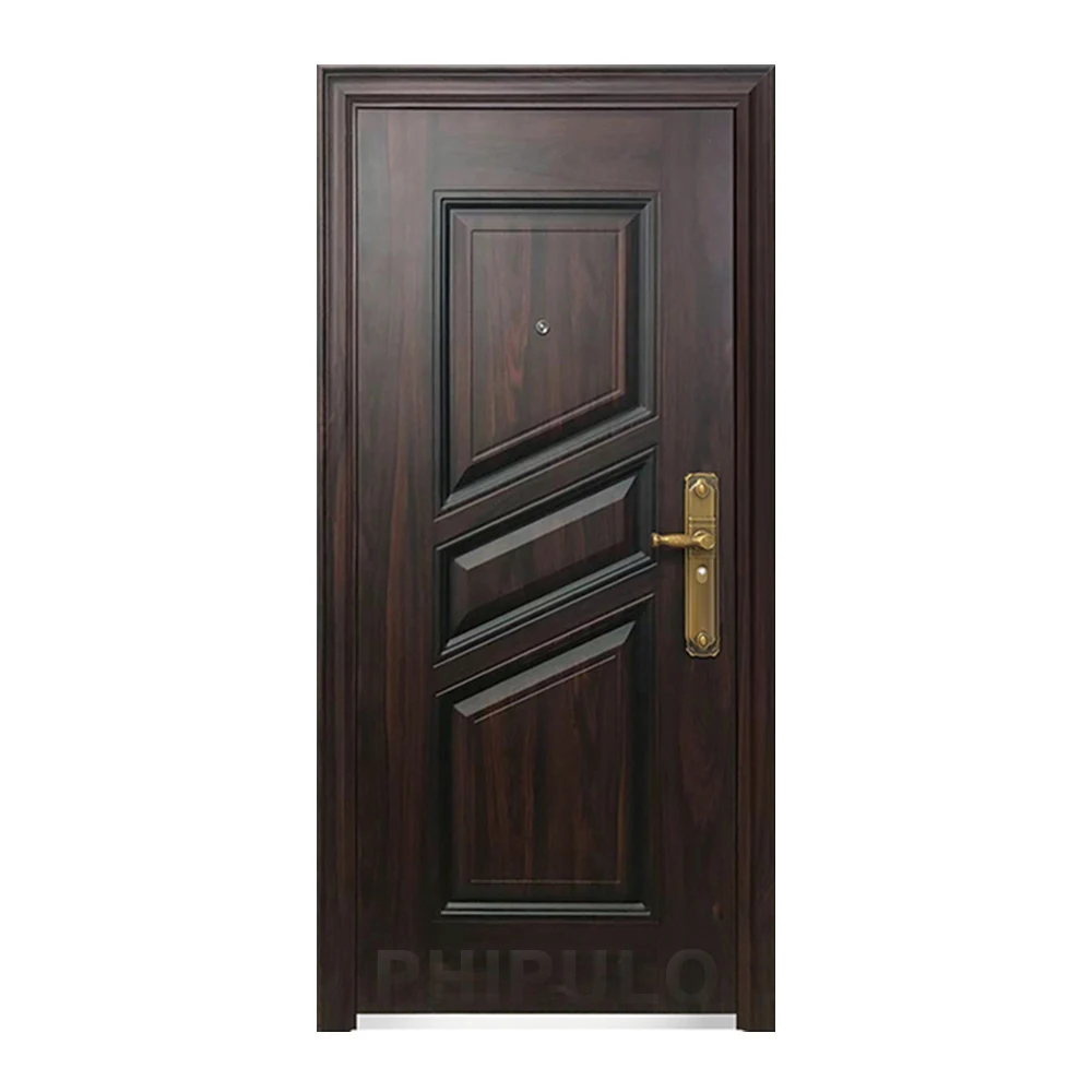 American Modern Style Main Security Door External Metal Steel Entry Front Doors Exterior Black Door for House Villa