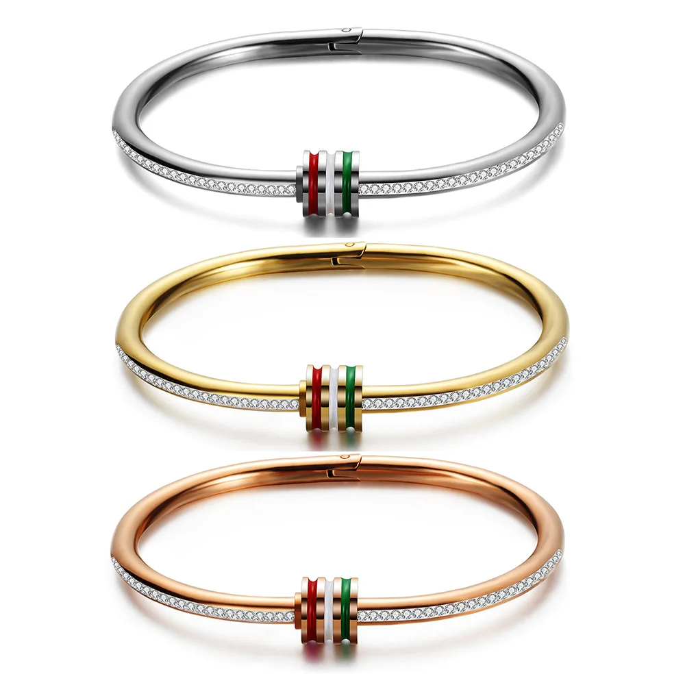 Jewelry Italian Bangles Fashion Women For Stone Charm Enamel Crystal Steel Stainless Friendship Girls Bracelets