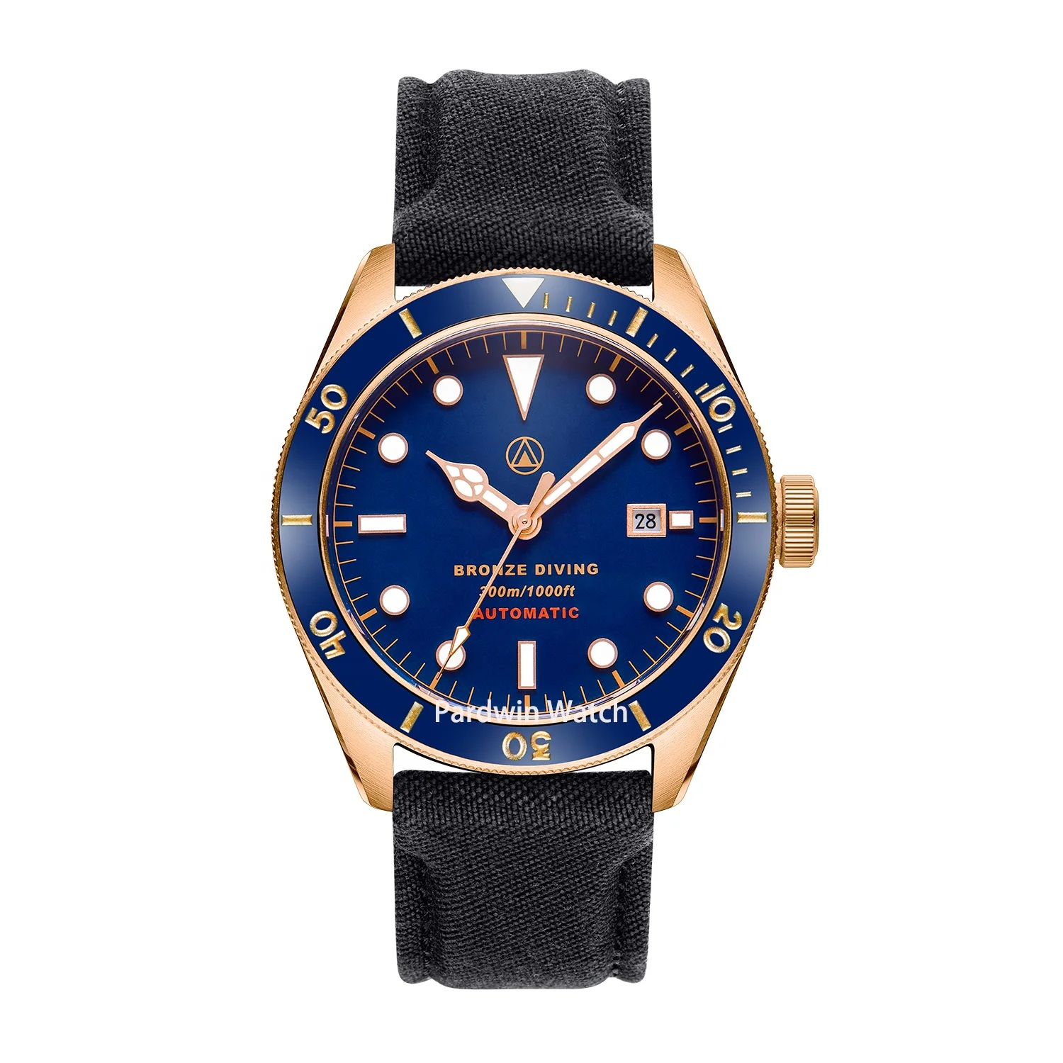 Bronze case deep diving watch with Blue Ceramic Bezel Mechanical watches for men Sapphire Crystal  Super Luminous Dial