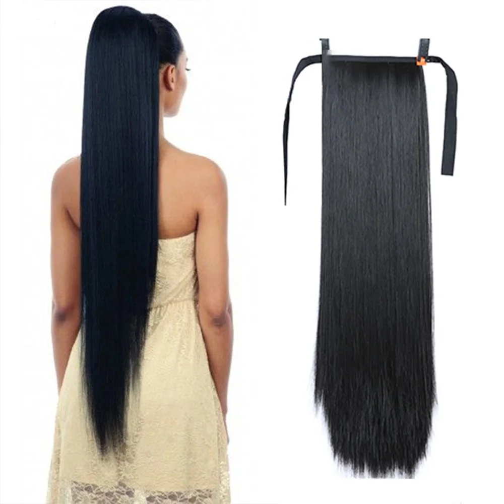 32Inch Synthetic Fiber Heat Resistant Straight Hair With Ponytails Wigs Fake Hair Chip in Hair Extensions Pony Tail Wig supplies
